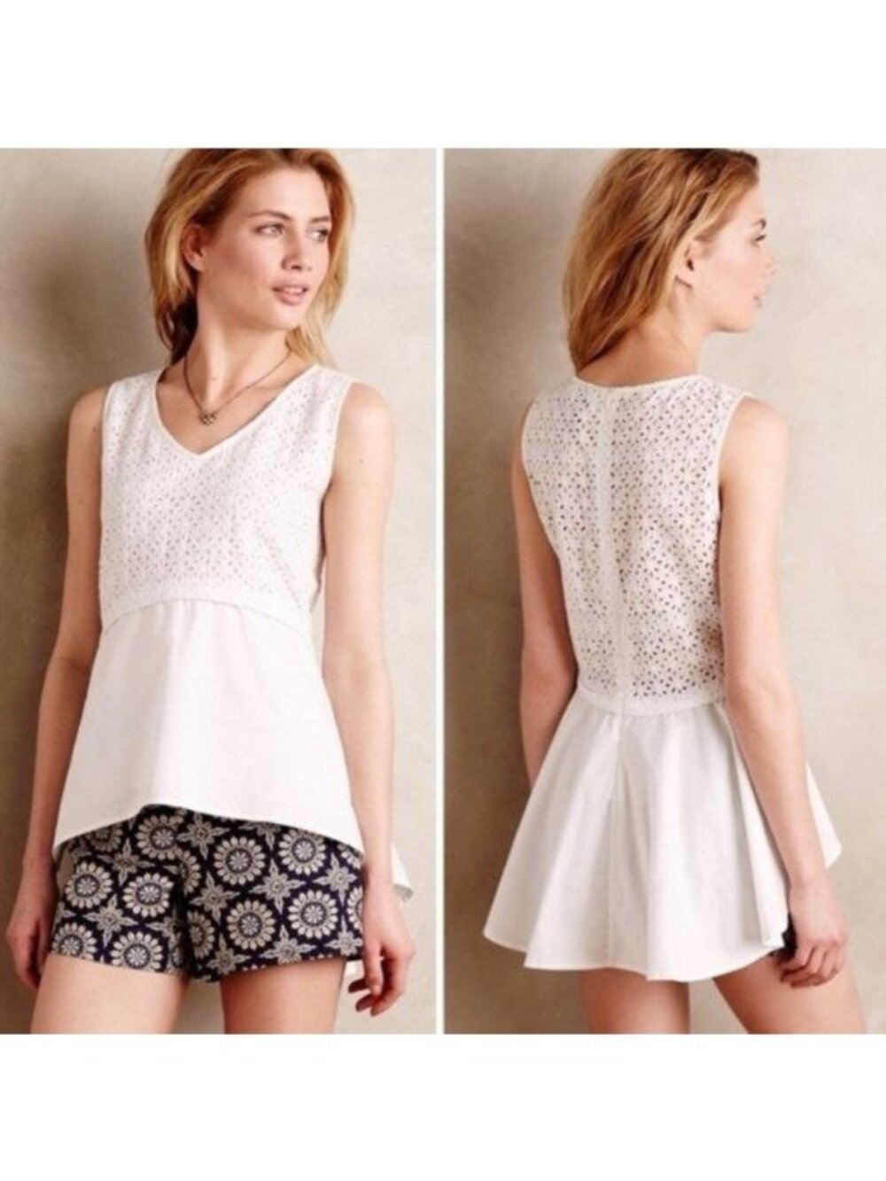 Anthropologie HD in Paris White Eyelet Tank Blouse Small